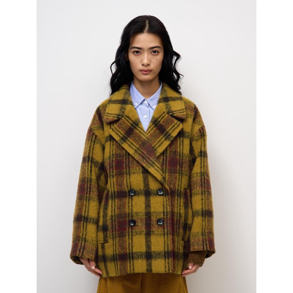 Gu By Uniqlo Shaggy Check Cocoon Peacoat Super Oversized Fit Cl