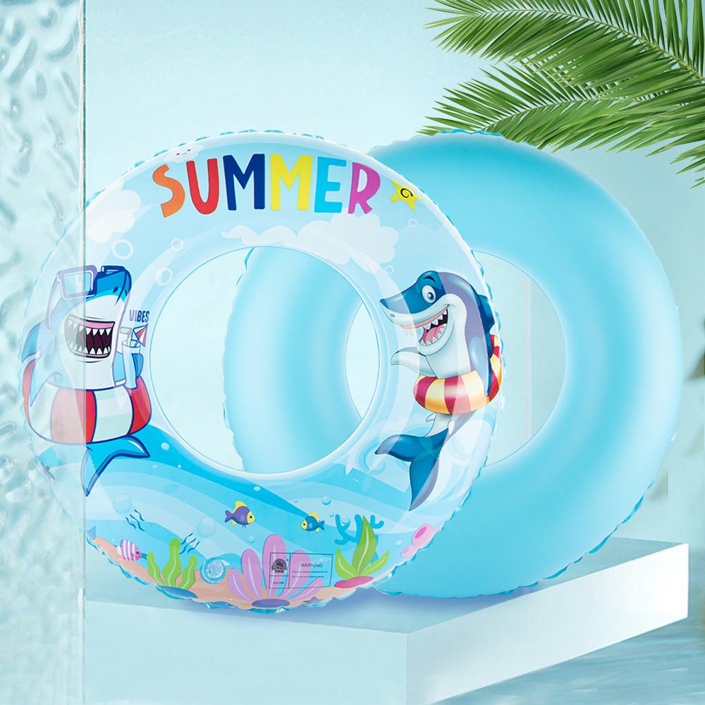 Summer Shark Themed Swim Ring, Inflatable Clear Float with Sea Animal Print