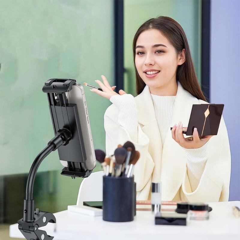 360 Degree Rotating Mobile Phone Clamp/Magnetic Holder Gooseneck Bracket for Cellphone Tablet Exercise Bike Phone Mount