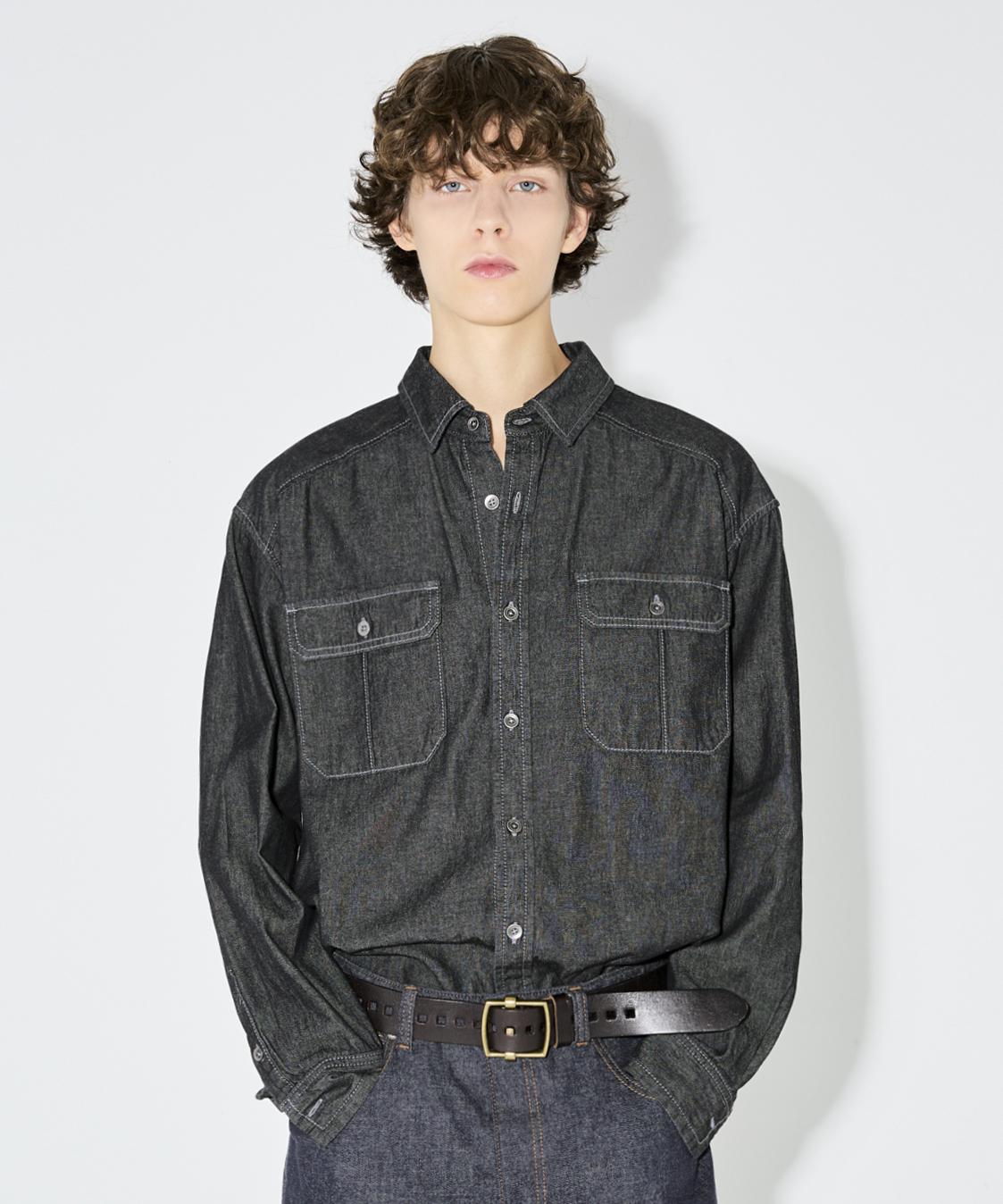 Burkeru Two-Pocket Denim Shirt Raw/Bk Black Black_M