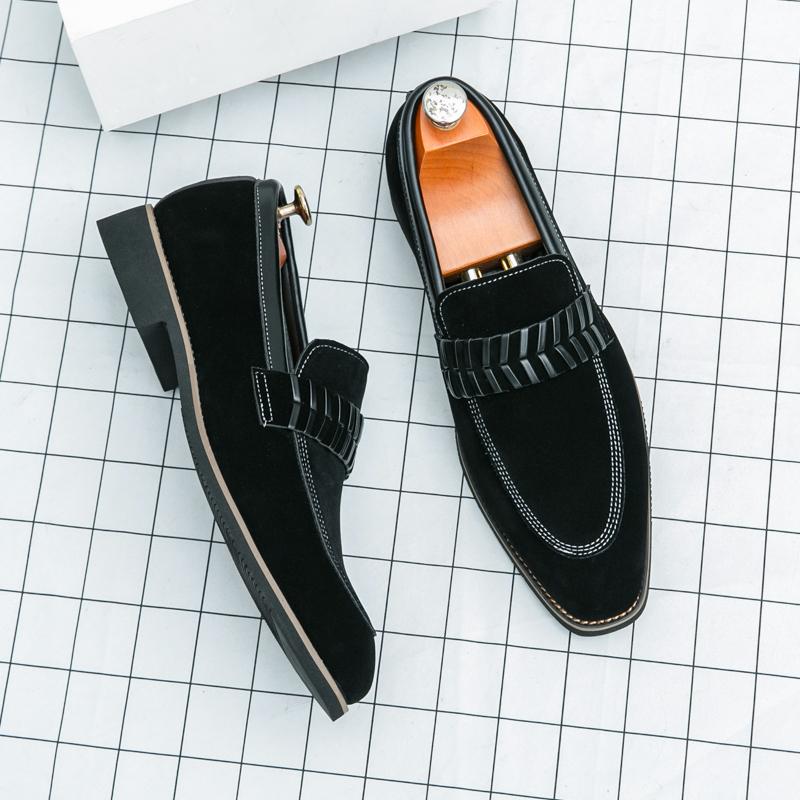 Fashion Designer Brand Men's Suede Leather Shoes Soft Sole Massage Sole Loafers Trendy Green Outdoor Commuting Men's Work Shoes