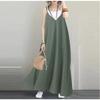 IHUASU Fashion Summer Spring Solid Color Print Sleeveless V-Neck Casual Dresses
