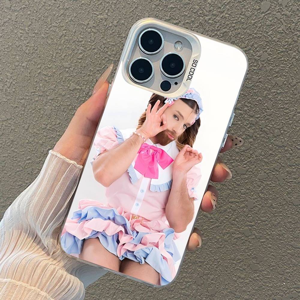 Spoof Bearded Man Loli Outfit Phone Case For iPhone 17 16 15 14 13 12 11 XS XR X Pro Max Plus Colored Silver Plated Cover