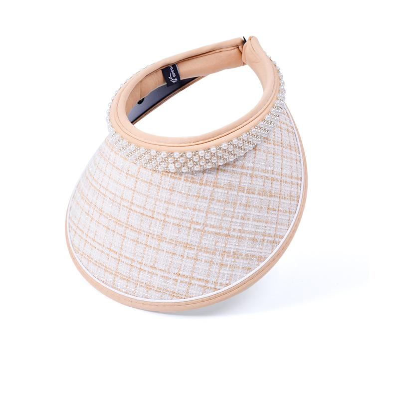 Summer sunscreen sunshade empty top hat Korean version versatile pearl hat women's vinyl big eaves headband sun hat