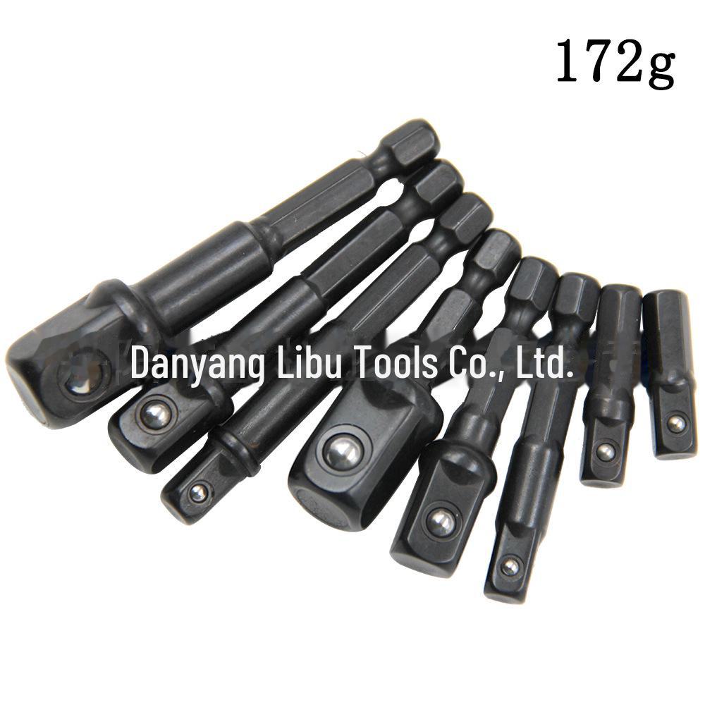 8-Piece Black Hexagonal Handle Electric Screwdriver Set with 3-Piece Steel Ball and Rivet Rod Conversion Sleeves