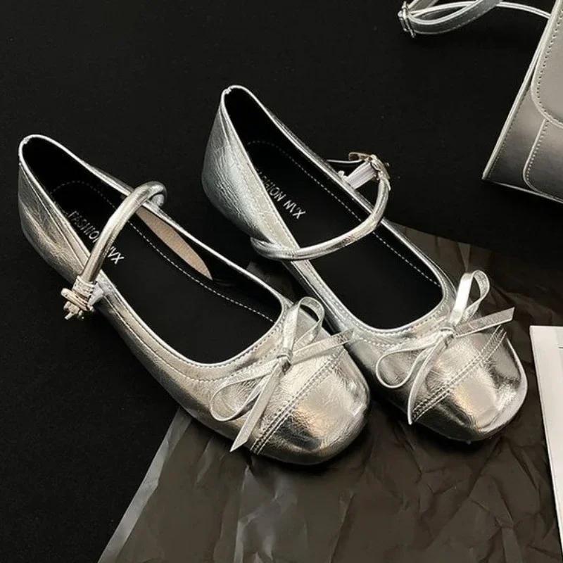 

Fashion 2024 New Versatile Women s Mary Jane Shoes Fashionable Elegant Light Bow Women s Thick Heel Shoes Comfortable Dress Zapatos 40 срібний