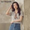La Chapelle Women's 100% Cotton V-Neck Ribbon Short Sleeve T-Shirt