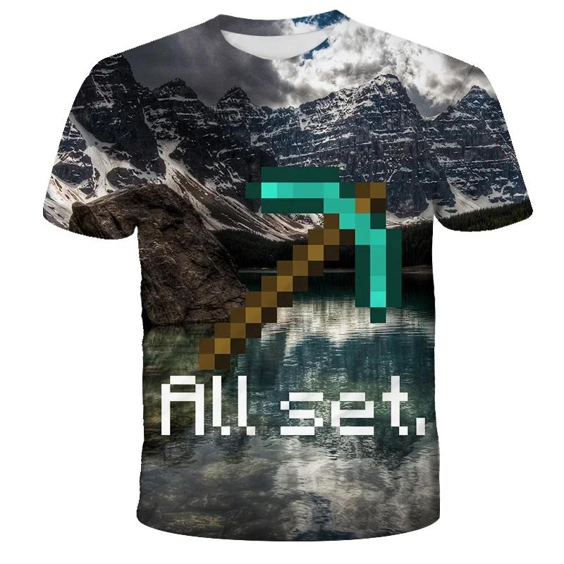 Boys T Shirt Minecraft 3D Printed Casual Summer Cute Boys Girls Building Blocks Cartoon T-shirt Popular Tops Inside Outside Mc