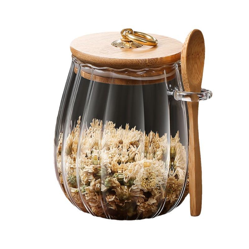 High Borosilicate Glass Storage Jars with Lids and Spoons – Transparent Kitchen Grains Container