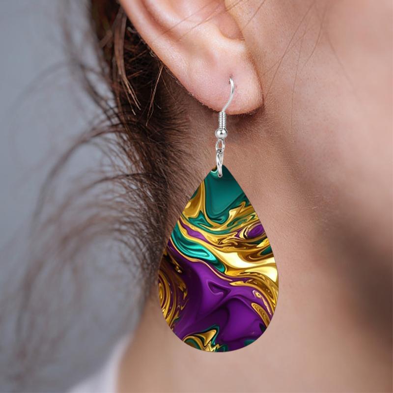 2 Paar Gold Lila Wasserwellen Tropfenform Abstrakte Lederohrringe Modische Ohrringe Feiertagsgeschenke für Freunde Party Modeaccessoires