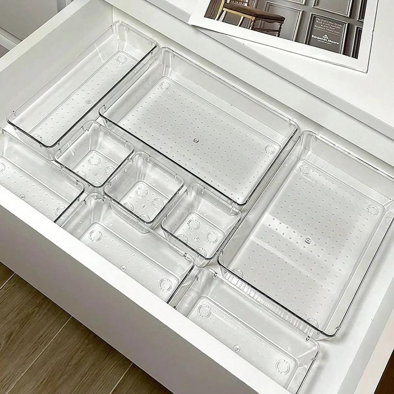 7PCS/Set Transparent Desktop Storage Box ins Desk Drawer Organizers Set Plastic Bathroom Sundries Makeup Cosmetic Organizer
