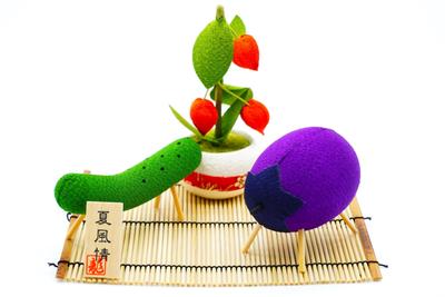 Obon Decoration Set Featuring a Cow and a Cow and a Horse Ground and Makomo Made of Rayon Crepe and Made In Horse, (eggplant) (cucumber), Cherry, (cow