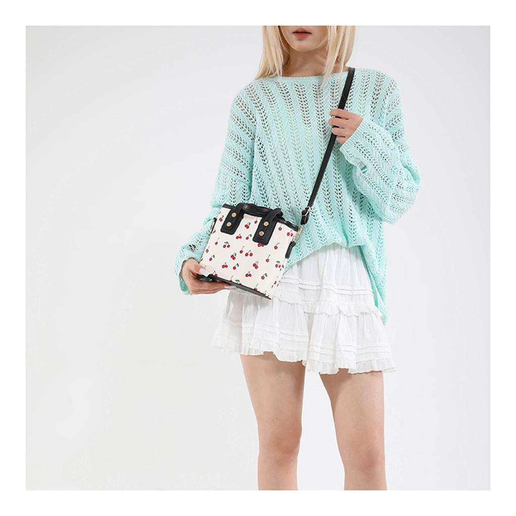 Fresh Cherry Print Fashionable Large Capacity Cute Commuter Shoulder Handbag Small Square Bag for Women