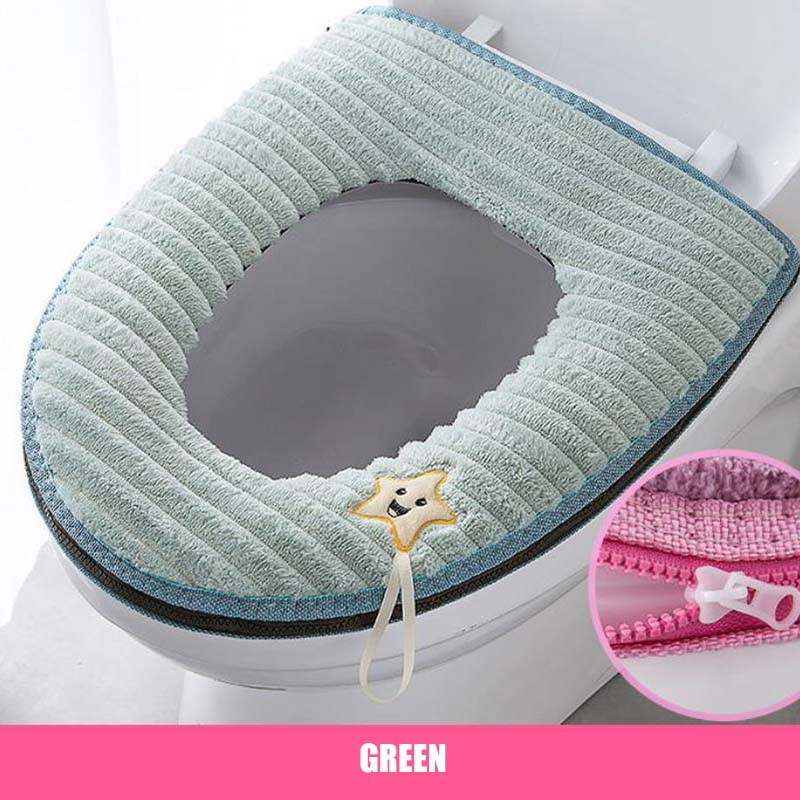 Househole Toilet Seat Cushion Bathroom Lavatory Waterproof Zipper Toilet Seat Cover Cartoon Washable Cushion Pads Handle Winter Warmer Cloth Toilet