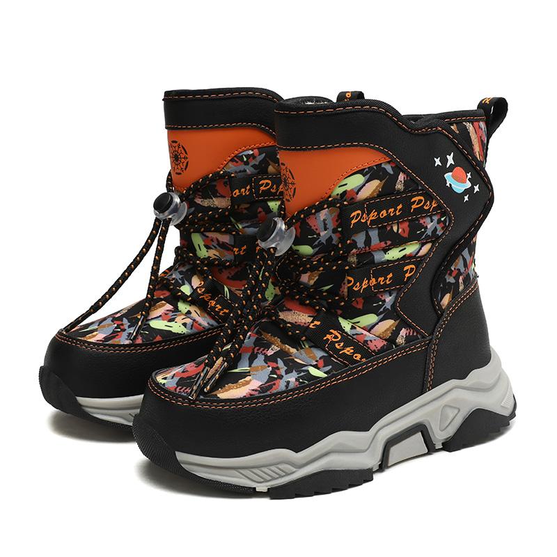 Autumn/Winter Unisex Kids Snow Sneakers Boys Plus Fleece Winter Boots Outdoor Non-slip Girls Teenagers Hip-top Snow Boots