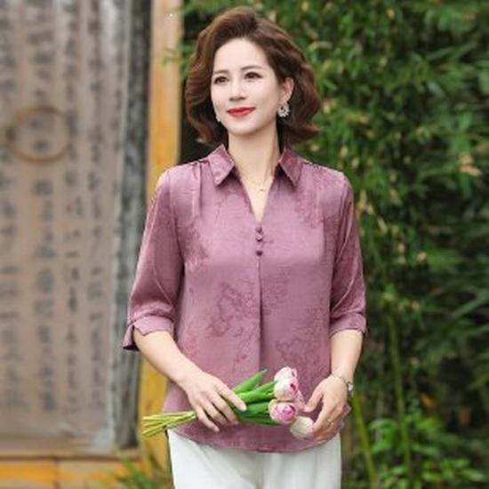 

Spring Casual Three-Quarter Sleeve Top for Women 50+ - 2026 New Style 5XL фіолетовий