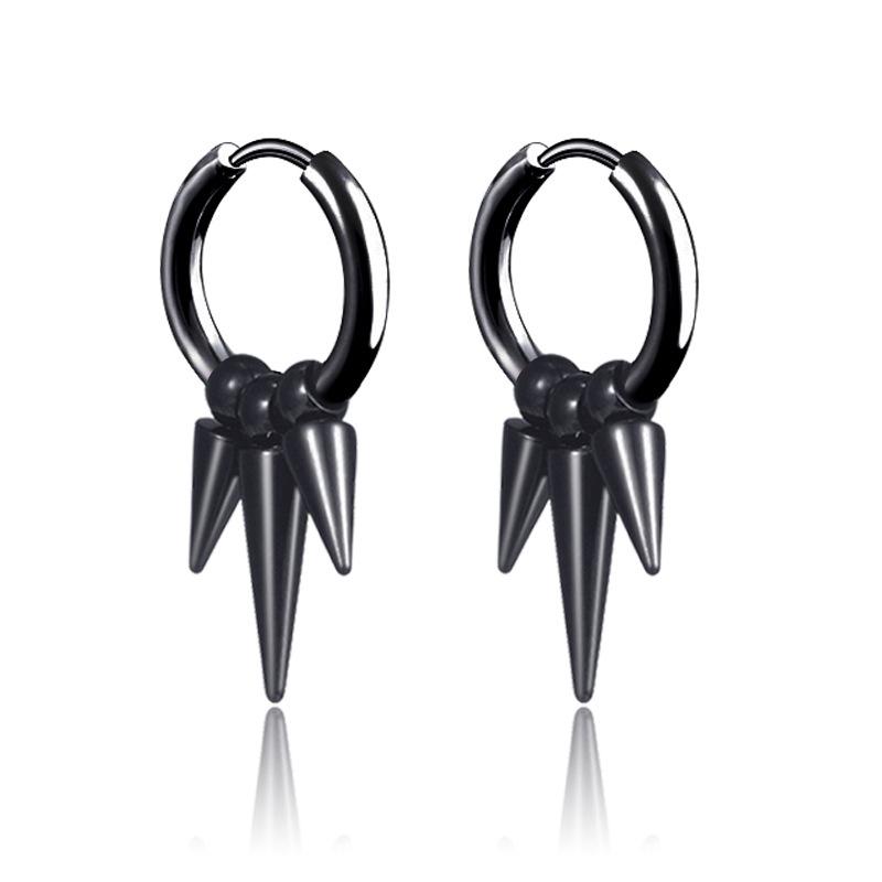 1 pair Punk Multiple Styles Fashion Black Color Stainless Steel Simple Earrings for Women And Men Punk Zircon Gifts
