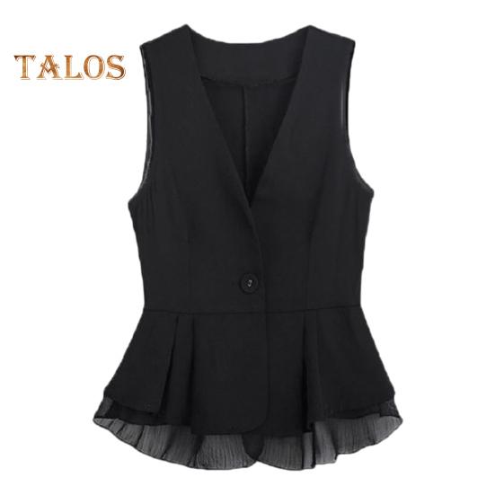 

Женский жилет, пальто с застежкой на одну пуговицу, без рукавов, плиссированное, с оборками, сетчатое, пэчворк, приталенное, пиджак, однотонный, повседневный, жилет M чёрный