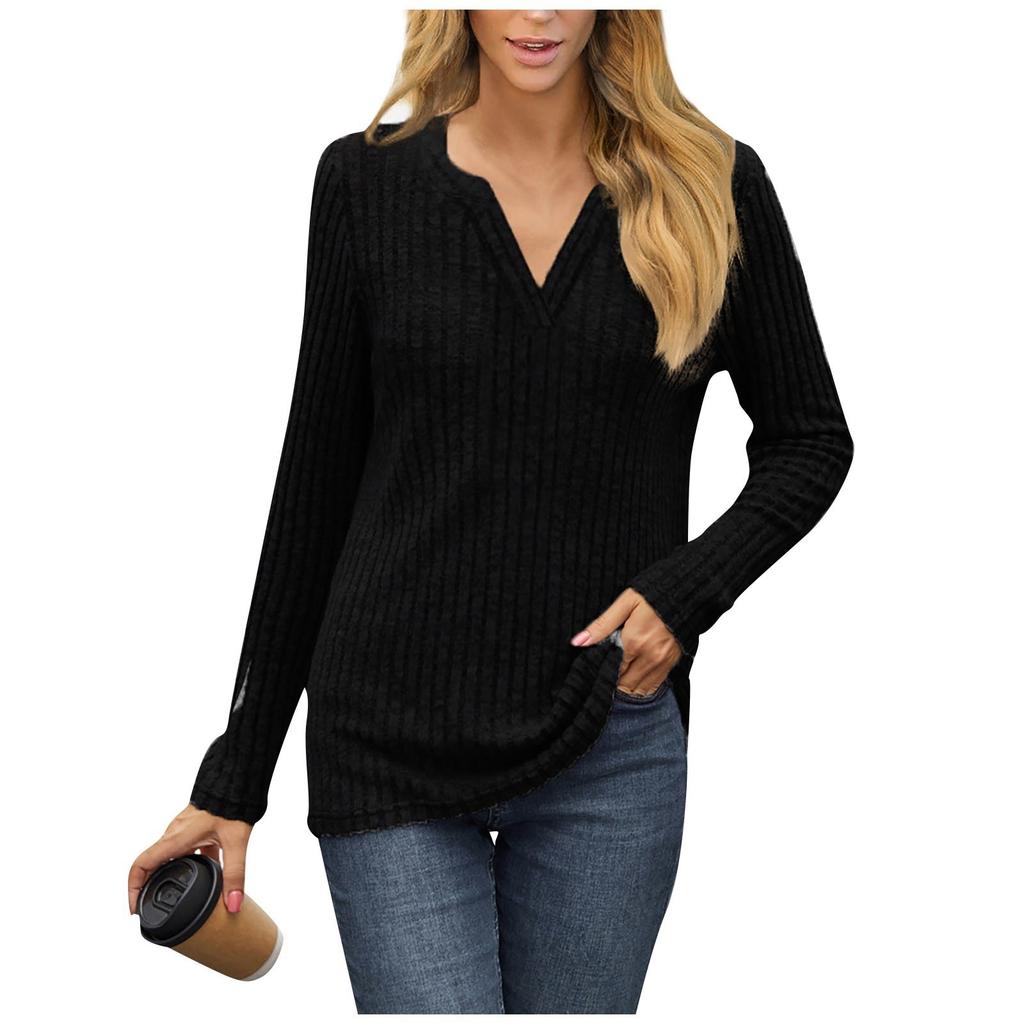 Women's Fashion Casual Slim Solid Color Long Sleeve V-Neck Top