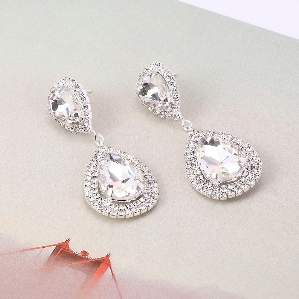 Women Rhinestone Tear Drop Earrings Sparking Long Earrings Jewelry Accessories Wedding