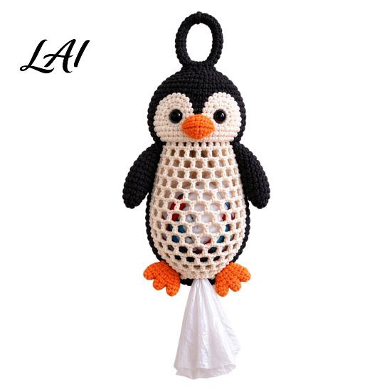 Seasonal Craft Kits Crochet Animal Bag Holder DIY Kit Hanging Plastic Make Easy Patterns Cute Raccoon Highland Cow Organizer for Home Kitchen Decor,