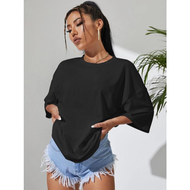 Dámské bavlněné tričko s krátkým rukávem v jednobarevném provedení, pro fitness, měkké, prodyšné, pohodlné oblečení, základní, univerzální, volné