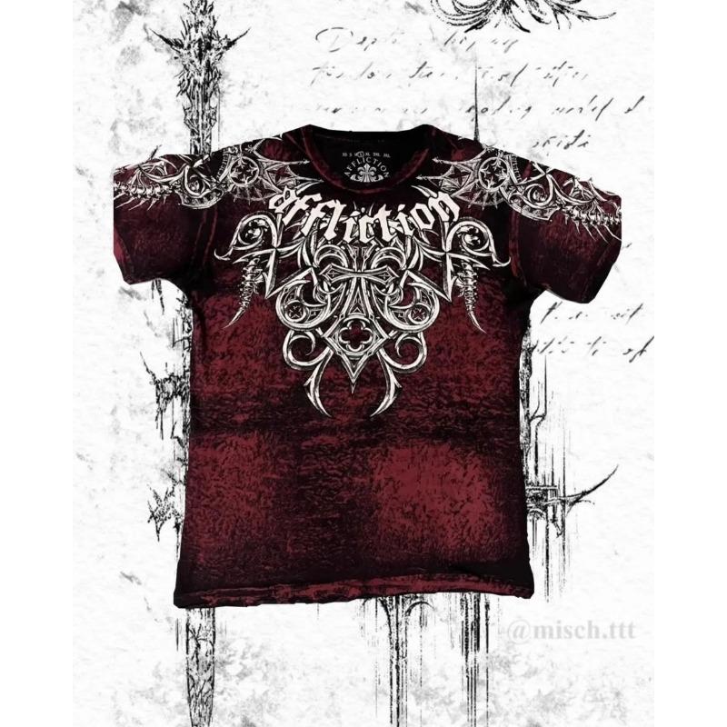 European and American men's summer Gothic letter bone wing skull print soft and breathable round neck T-shirt outdoor street top
