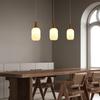 Modern Solid Wood Pendant Lamp with Three Heads, Walnut Finish, Japanese Style for Dining Rooms and Bars.