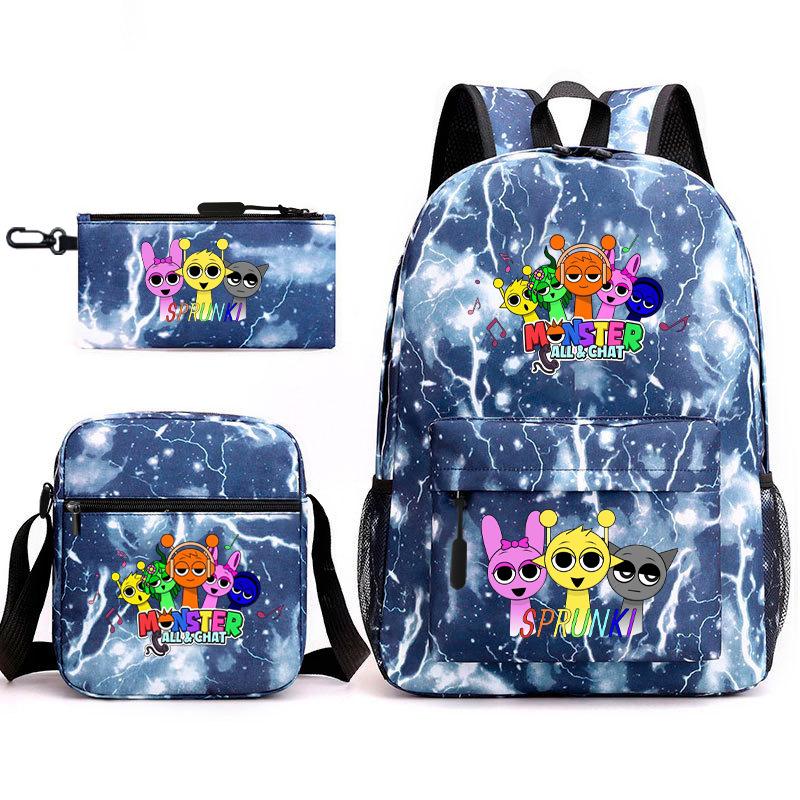 Rhythm box game merchandise student bag sprunki cartoon starry sky backpack leisure bag 3-piece set D