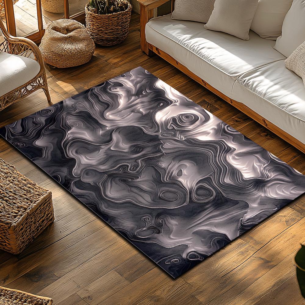Abstract Flow Pattern Area Rug, Neutral Tone Carpet for Living Room, Soft Non-Slip Sofa Mat with Bohemian Home Decor