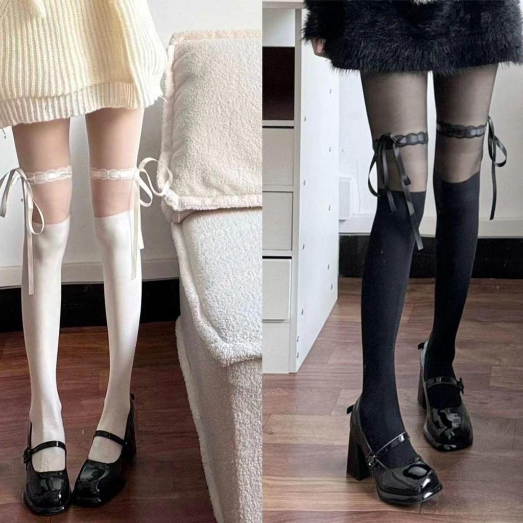 Mu Ruan Schwarz-Weiß Fliege Spitze Strumpfhose - Frühling/Sommer Lolita Stil