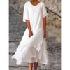 YYFS Moda Donna Estate Primavera Colore Solido Stampa Manica Corta Scollo a O Vita Larga Abiti Casual