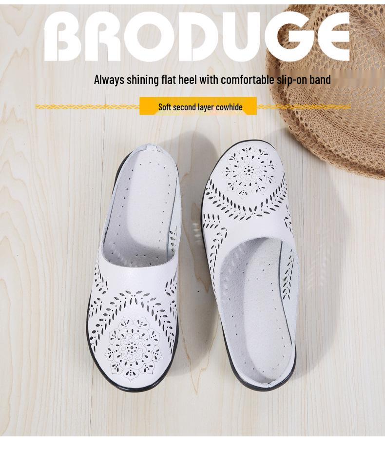 Spring/Summer Women's Genuine Leather Casual Low-Top Flat Slippers, Sizes 35-46, Plus Size Available