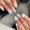 24Pcs Blush Pink Almond Press On Nails With 3D Bowknots Glossy Full Cover False Nail Tips Sweet For Women Girls