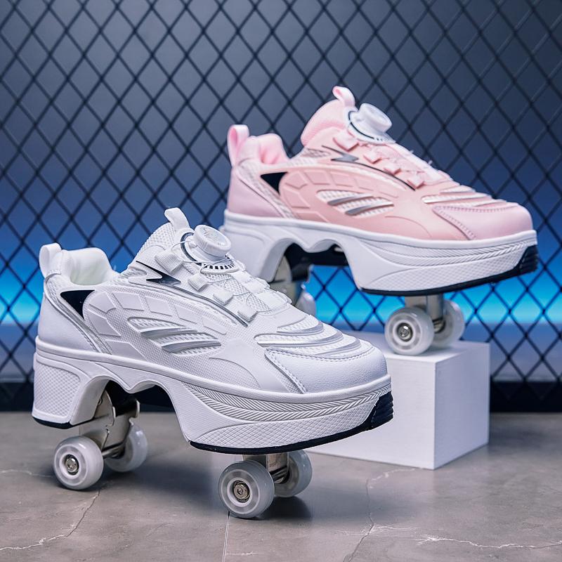Boys/Girls Skate Roller Shoe Four-wheel Dual-use Roller Skates Double Row Walking Shoes Roller Skates Boys Skate Shoes Girl Skate Shoes