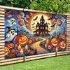 2D flat 8x6 feet Halloween background banner - Haunted house with pumpkin lanternszyc