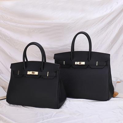 New Lychee Pattern Color Matching Spoof Platinum Bag Fashion Top Layer Cowhide Women's Handbag Genuine Leather Shoulder Bag