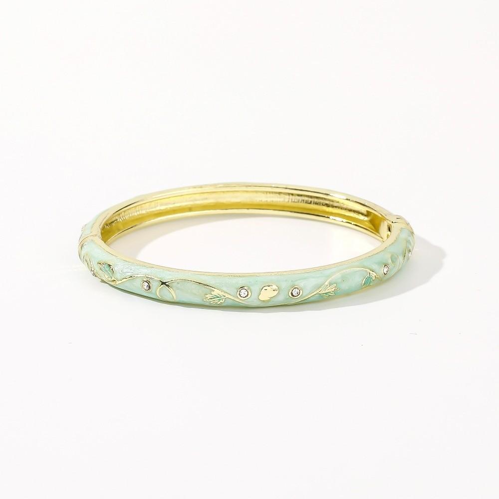Small Floral Chinese Flower Bangle Enamel Women's Hand Bracelet Vintage Cloisonne Bangle Ladies