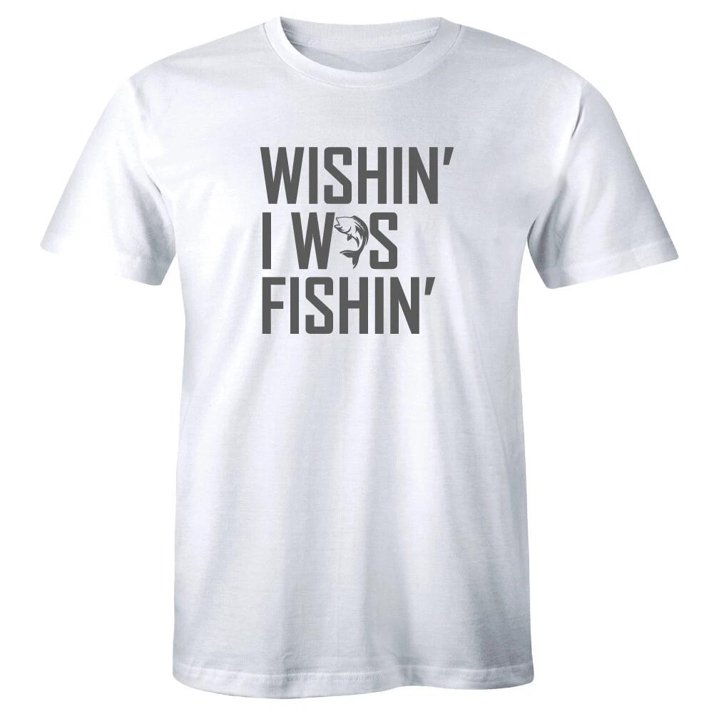 

Wishin I Was Fishin with Fish Image T-Shirt for Men Gift for Fishing Lovers S