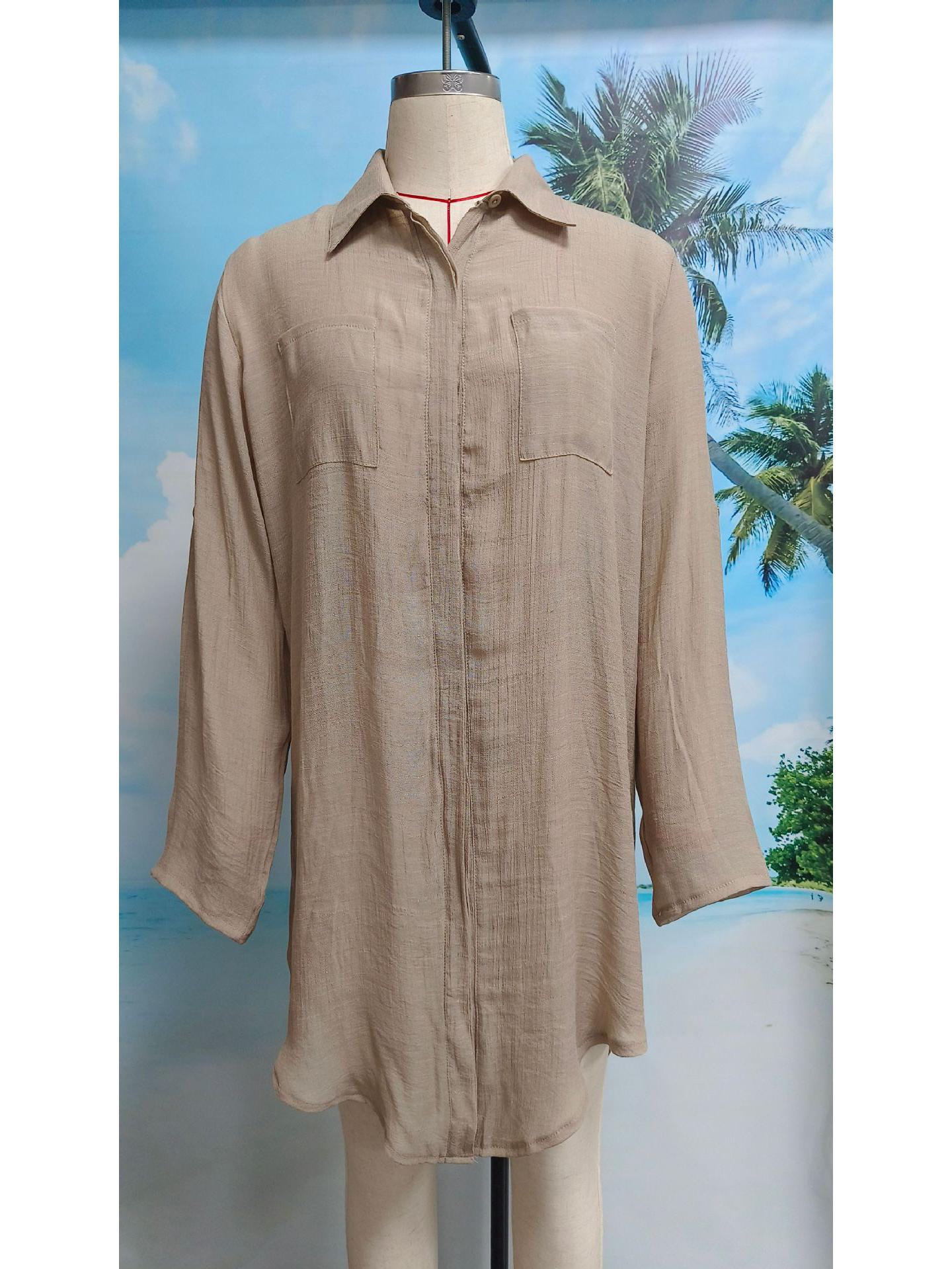 Europäischer und amerikanischer Strandüberwurf im Faltenlook mit versteckten Taschen One Size khaki