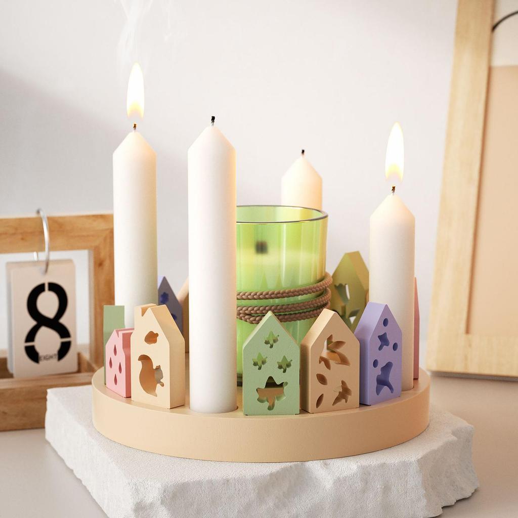 Silicone Christmas Advent wreath Resin Molds 12-Cavity with Base Non-Stick Christmas Houses Candlestick Mold DIY decorative mold