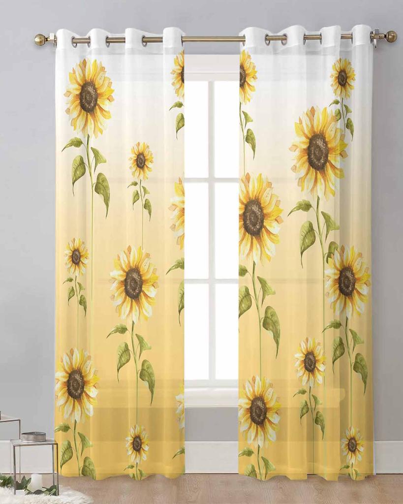Aquarell Sonnenblumengelb Farbverlauf Transparente Vorhänge zur Wohnzimmerdekoration Fenstervorhänge Küchen-Tüll-Voile-Vorhänge