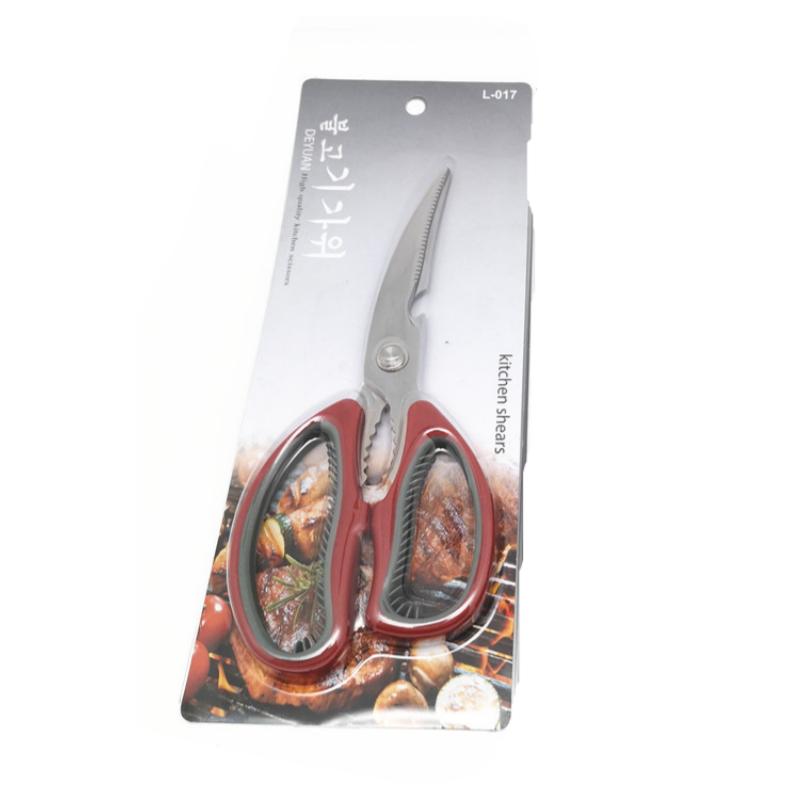 

Кухонные ножницы с изогнутыми лезвиями, корейские ножницы для барбекю из нержавеющей стали с кухонными ножницами для стейков, кухонный инструмент, многофункциональные бытовые ножницы L019 (card) красный