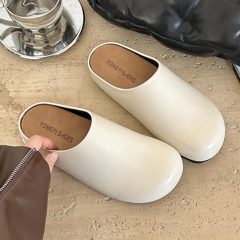 

Модные новые женские тапочки с закрытым носком, с круглым носком, из замши, сандалии, осенние новые, в стиле ретро, однотонные, на плоской подошве, женская обувь 35 бежевый