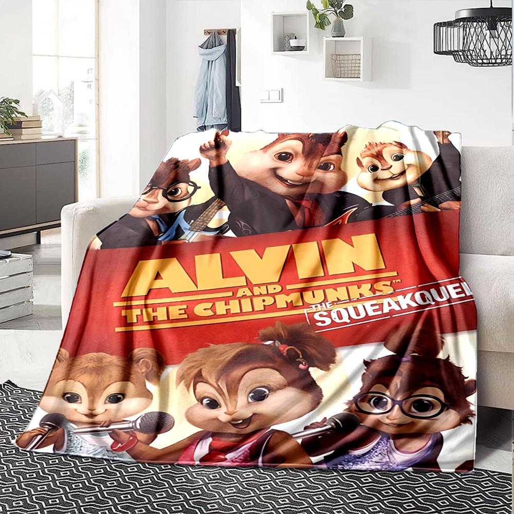 Alvin ve Sincaplar Temalı Baskılı Battaniye - Kanepe, Yatak, Seyahat ve Dış Mekan Kullanımı İçin Mükemmel | Makinede Yıkanabilir, Rahat ve Dayanıklı.