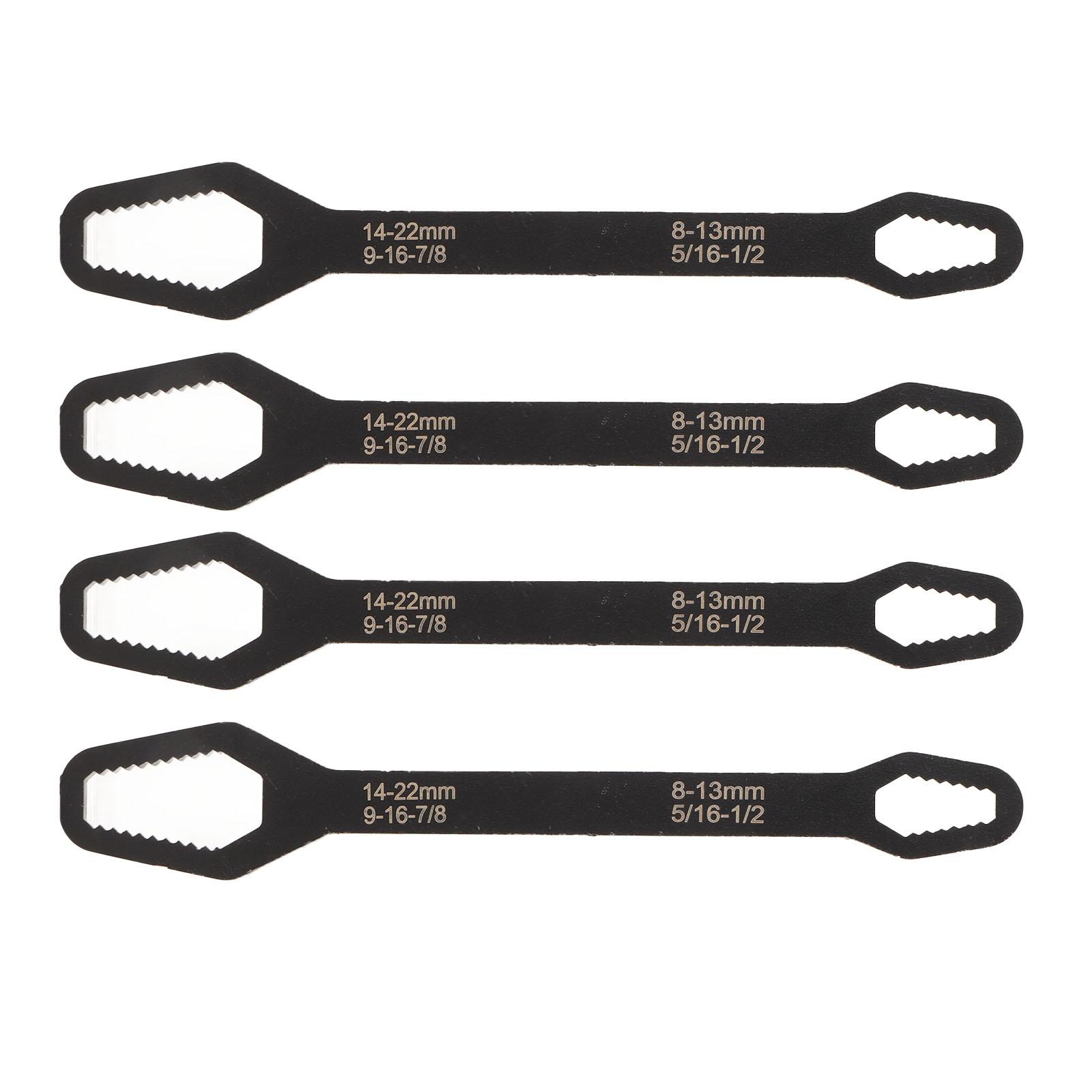 4pcs Double Ended Self Tightening Wrench Multifunctional 60HRC High Hardness 8 To 22mm Adjustable Universal Spanner Black/Silver чёрный