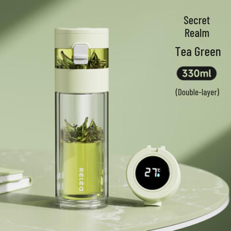 RELEA Smart Temperature Display Double-Layer Glass Tea Cup