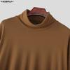 INCERUN Autumn Winter Men Turtleneck Long Sleeve High Splits Casual Long Pullover Tops