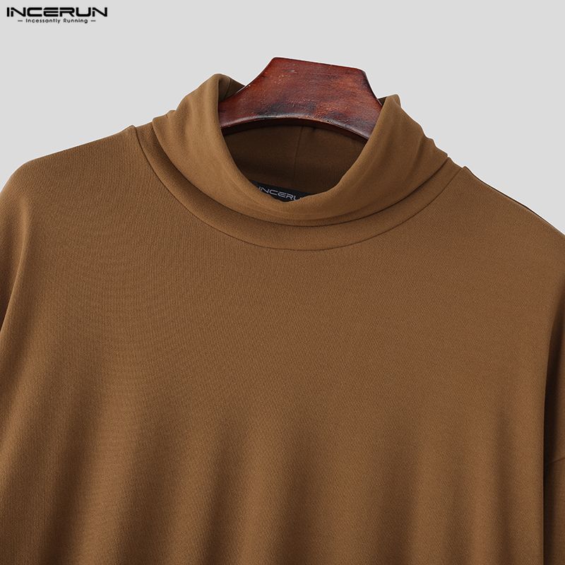 INCERUN Herbst Winter Herren Rollkragen Langarm Hohe Schlitze Lässige Lange Pullover Tops