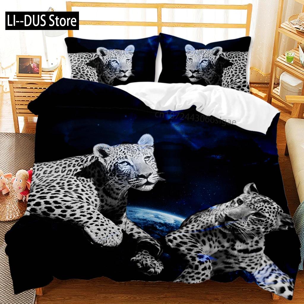 

Комплект постельного белья с леопардовым принтом из микрофибры с изображением африканских животных и гепарда с космическим узором для мальчиков и мужчин, двуспальный размер Queen King Size 135x200cm